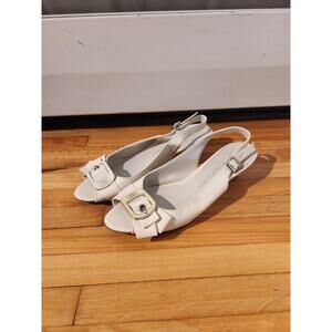 Etienne Aigner Womens Sz 7.5 M Off White Beige Slingback Peep Toe Sandals